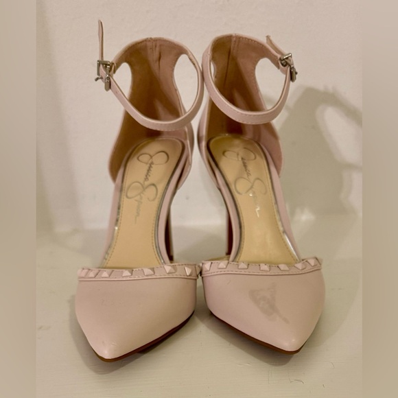 Jessica Simpson Baby PINK Heels Stiletto Pumps Shoes STUDS Ankle Straps size 6.5 - Picture 6 of 14